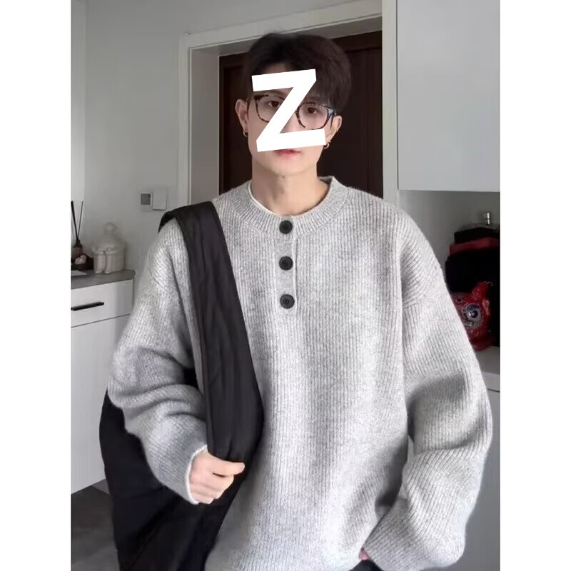 Designer Autumn and Winter V-Neck Sweater Men's Button Japanese Retro Lazy Style Top Loose Trendy Brand Sweater