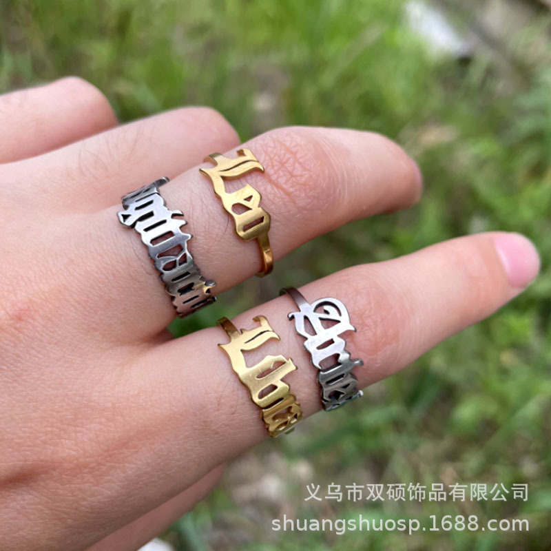 情侣星座戒指女日韩不锈钢复古十二星座英文字母简约开口戒指ins