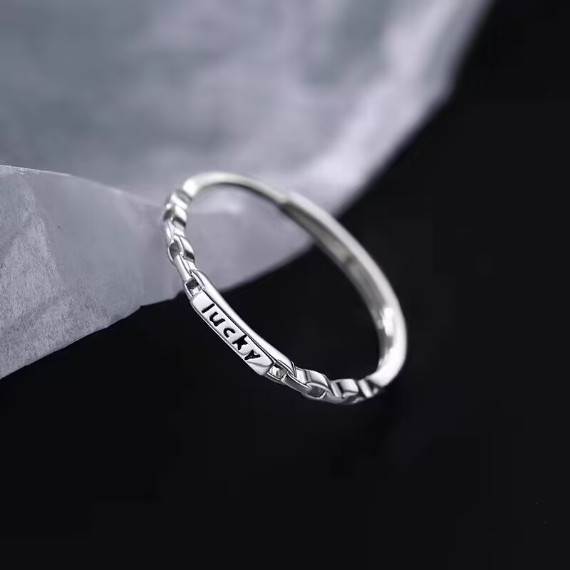 New Hot-Selling Lucky Plain Ring for Women, Light Luxury with a High-End Feel, Hollow Ins Style, Adjustable Tail Ring Jewelry
