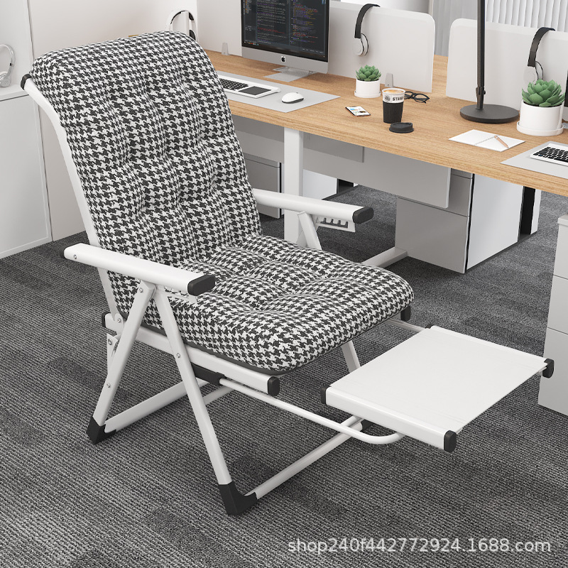 [발판이 포함된 업그레이드 모델] 앉거나 누울 수 있는 1인용 의자 화이트 물떼새 격자 코튼 패드