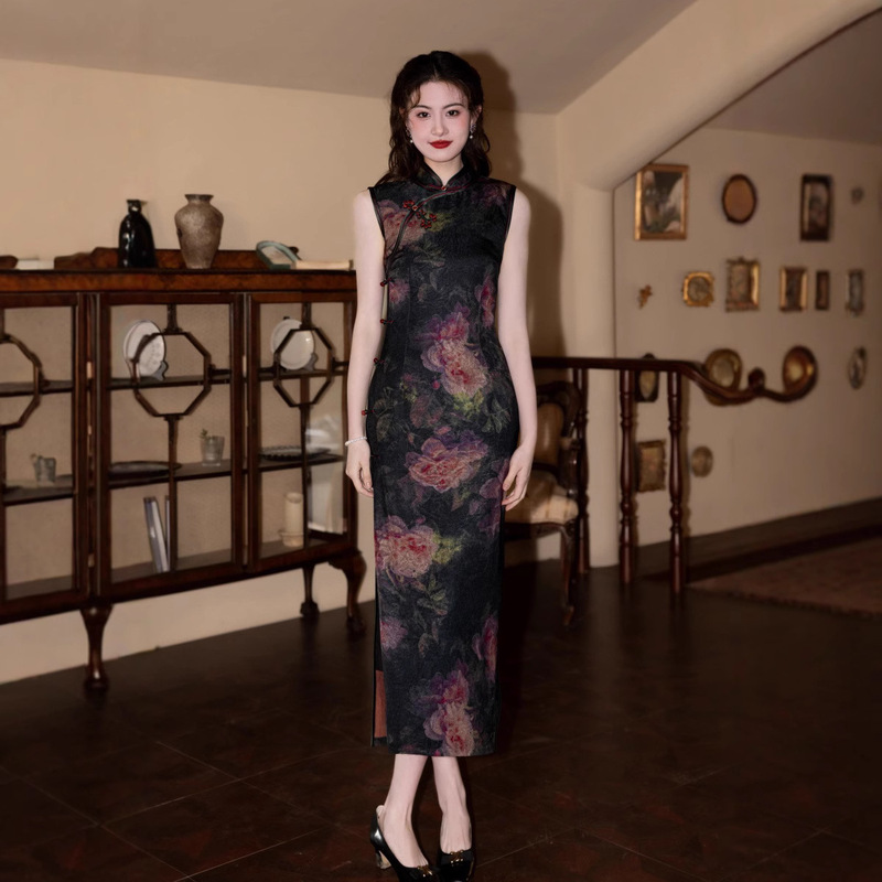 High-end Cheongsam High-end Sense 2025 New New Chinese Spring High-end Acetate Satin Etiquette Dress Sleeveless Long High-end Cheongsam High-end Sense 2025 New New Chinese Spring High-end Acetate Satin Etiquette Dress Sleeveless Long
