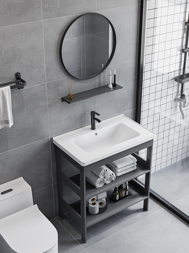 ✅落地式洗手盆柜组合卫生间一体陶瓷盆立柱洗脸盆家用洗漱台太空