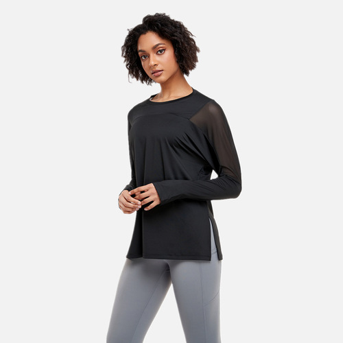 Spring/Summer New Arrival Women's Plus-Size Sports Long-Sleeve Yoga Wear with Mesh Paneling, High-Elastic, Quick-Drying Fitness Apparel