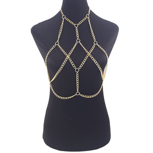 Cross-border jewelry European and American geometric aluminum chain chest chain women's personality bikini sexy gold and silver body chain accessories