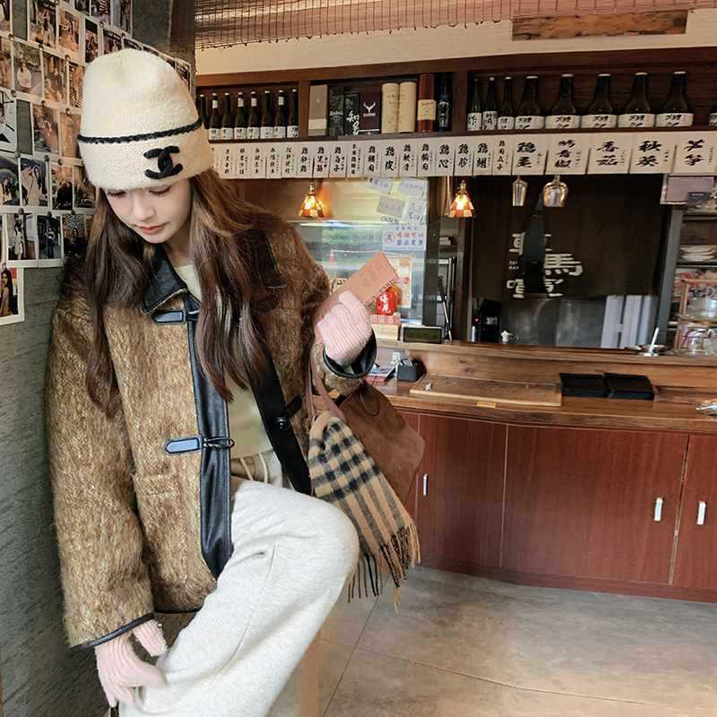 韩系复古羽绒服内胆毛呢外套女秋冬季2025新款pu皮拼接加厚呢大衣