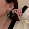 Black silver needle with letters, small design earrings, silver 925 sample, flowered, light luxury style, trend of season