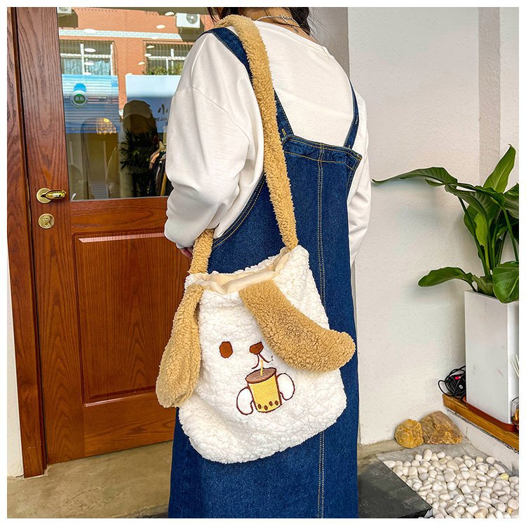 This autumn and winter hand-held bag with big ears, cute animal-embroidered fur, and a simple lambskin large-capacity student backpack undefined