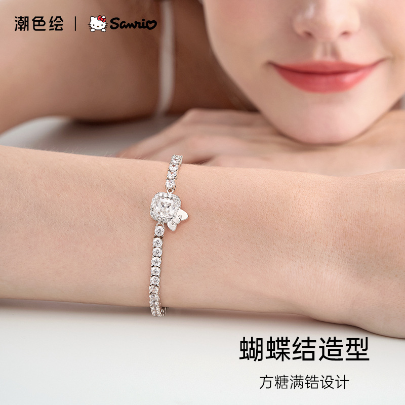 正港三丽鸥手链凯蒂猫蝴蝶结手环女款原创小众设计冷淡风高级链条
