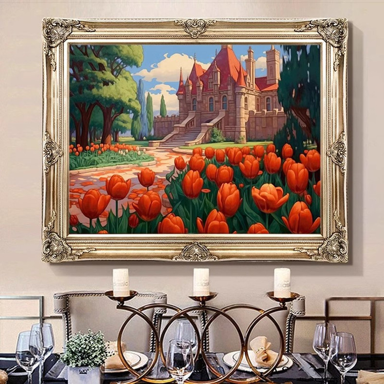 玫瑰城堡十字绣2023新款客厅绣线卧室画小幅花卉印花手工自己刺绣