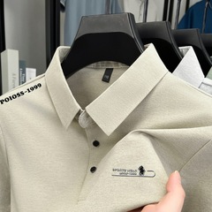 2025轻奢男装POLO长袖纯色休闲百搭翻领胸口压标男装半袖上衣T恤