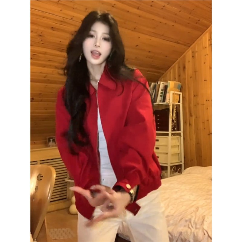 Red spring base jacket for men and women, oversize