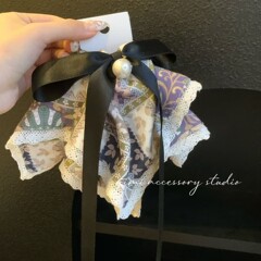 高级感碎花方巾蕾丝印花蝴蝶结马尾夹女时尚气质后脑勺发卡发饰