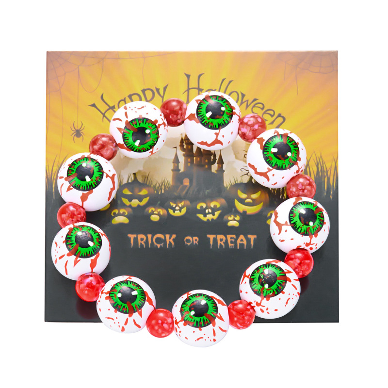 クロスボーダーヨーロッパとアメリカのハロウィンジュエリー血まみれの目プリントウッドビーズブレスレット邪悪なクモコウモリネックレス女性用ハンドジュエリー|undefined