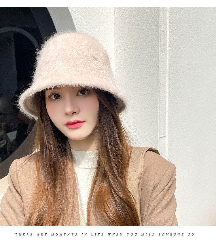 Cappello a secchiello in maglia donna in pelo di coniglio caldo_voghion.com