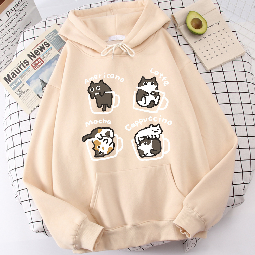 Five Little Cats Playing In The Cup Hoodies Male Set Harajuk