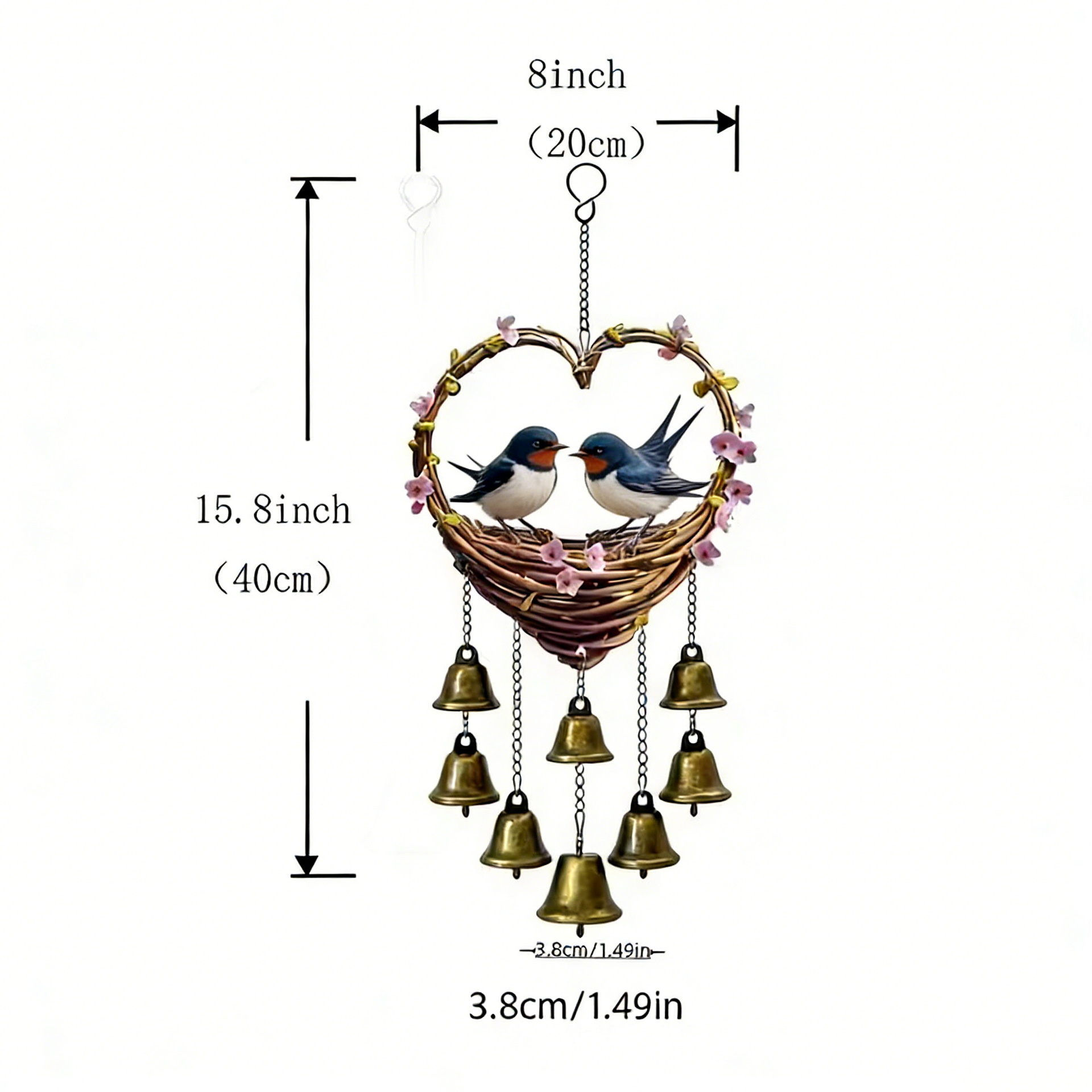 Colgante acrílico 2d plano amor colgante campana de viento con mariposa decoración cadena, adecuado para el hogar y el jardín
