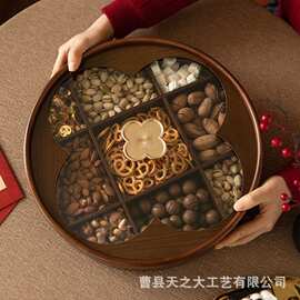 复古木质干果盒单双层家居待客水果零食糖果盘可旋转瓜子坚果盒