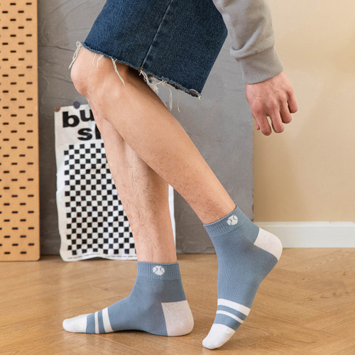 New boys' tennis racket low-top socks blue striped letters sports cotton socks shallow mouth boat socks college style socks