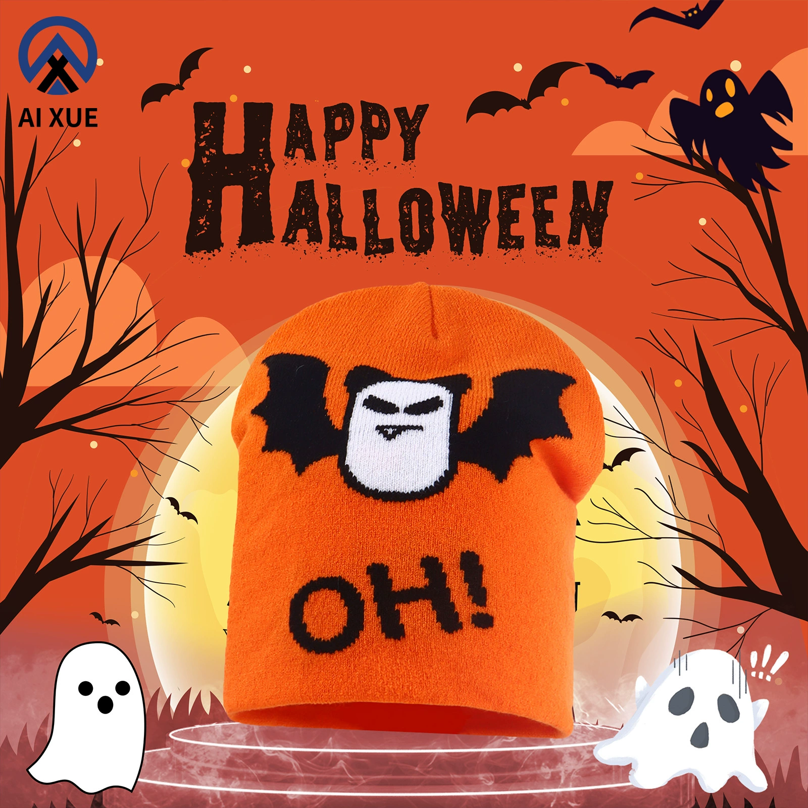 Cross-border European and American Halloween knitted hat Ghost Skull Festival Party Coldproof Pullover Jacquard Cold Hat Ready Stock