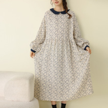 2025秋装新款文艺复古碎花连衣裙娃娃领宽松休闲百搭长袖显瘦长裙