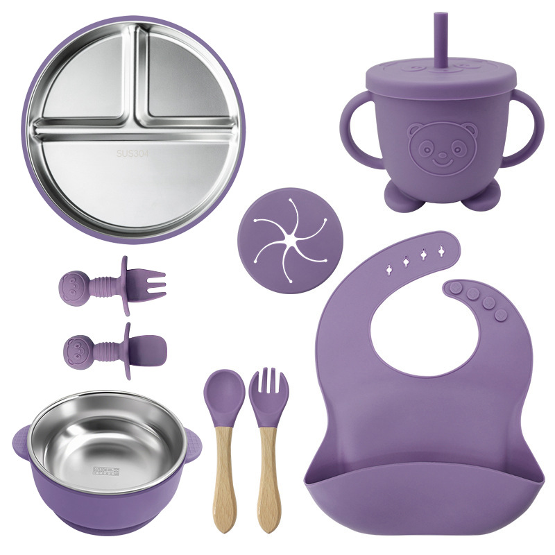 Juego de vajilla de acero inoxidable para niños de Amazon, tazón de alimentos, alimento de silicona a prueba de caídas, vajilla para bebés y madres