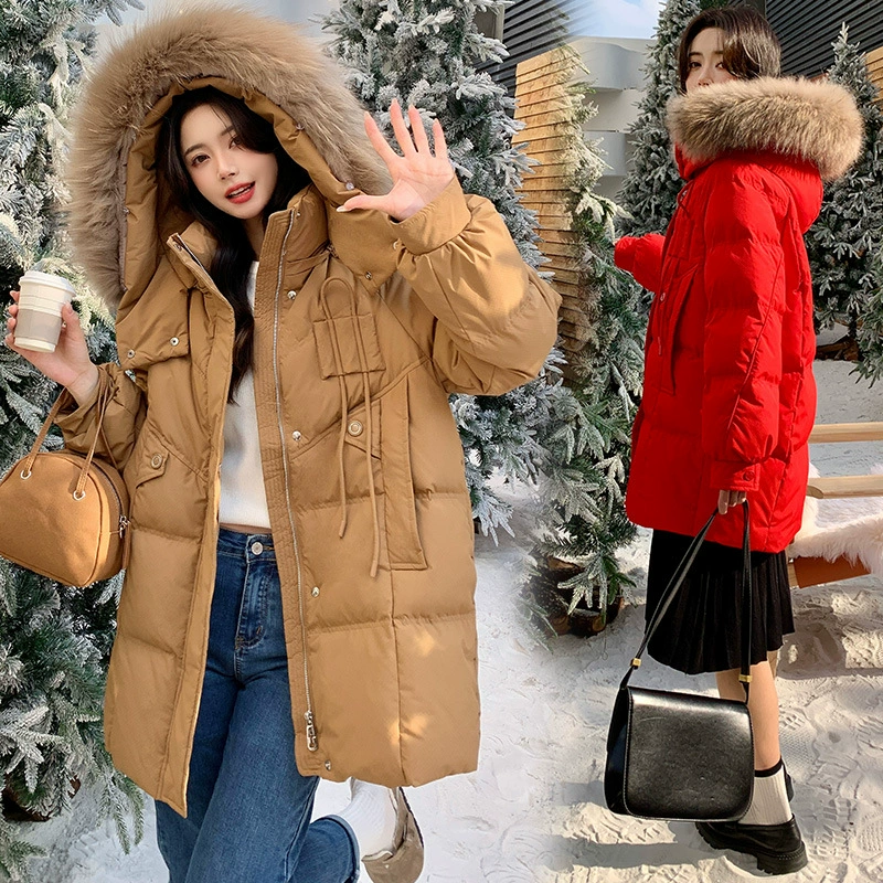 2024 новый толстый MM большой размер женской одежды толстый 90% белый утка пуховик средней длинности D200