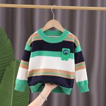 中小童羊毛衫条纹圆领上衣秋季新款男童童装针织衫长袖打底衫披发