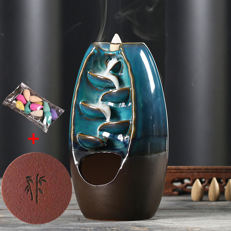 블루 역류 향로 세트 [난로 + 매트 + 향 10개]