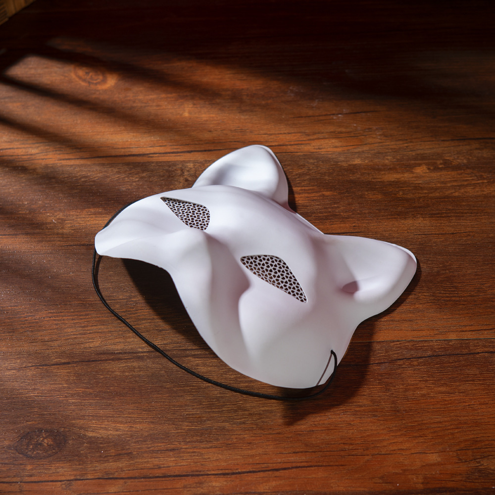 Máscara de gato blanco con malla máscara de embrión blanco COS fiesta pintada a mano máscara de zorro blanco molido