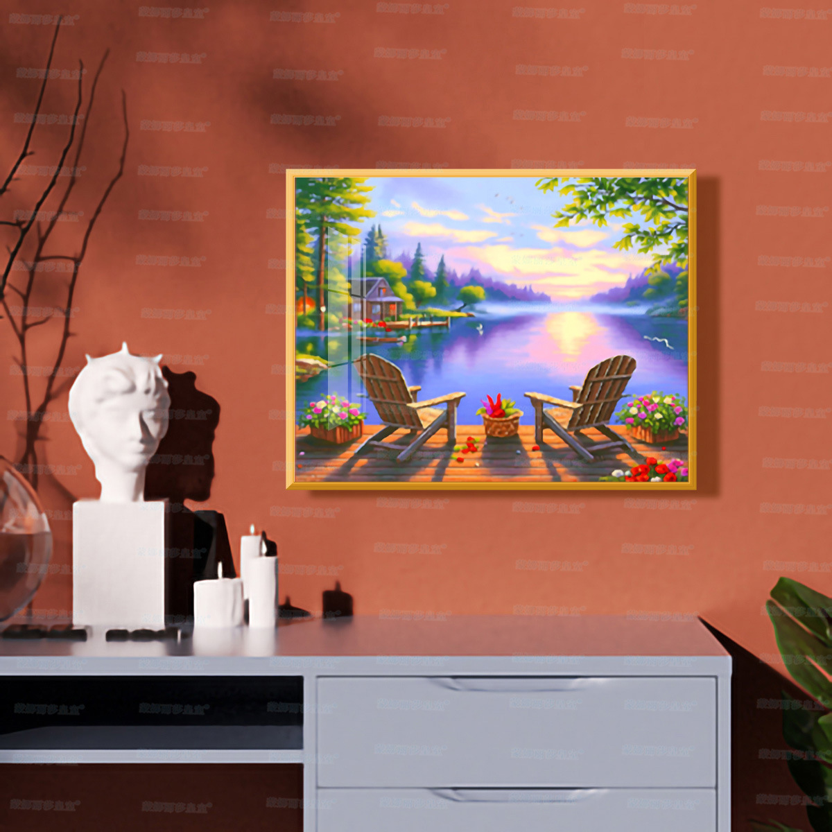 Mona Lisa real bordado cruzado tiempo de ocio moderno minimalista pequeñas piezas paisajes sala de estar porche bordado de hilo a mano