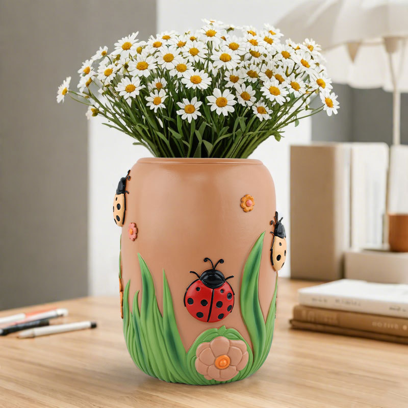 Overseas Cute Coccinella septempunctata Resin Flower Pot Home Desktop Balcony Garden Set Bonsai Decorative Ornaments