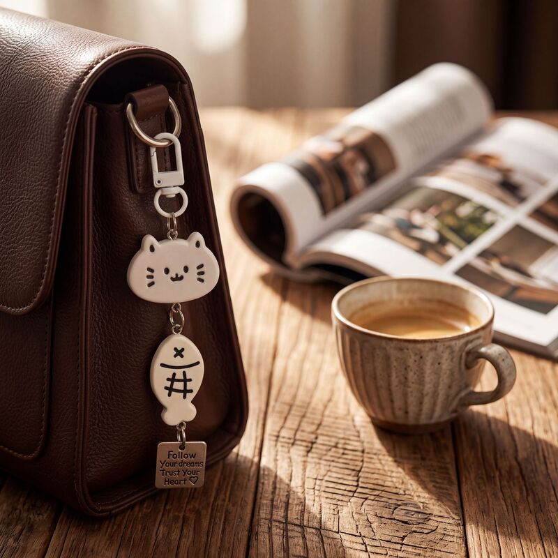 Cute cartoon cat face, kitten, and fish creative personalized keychain, backpack pendant, couple's trendy accessory, student decoration