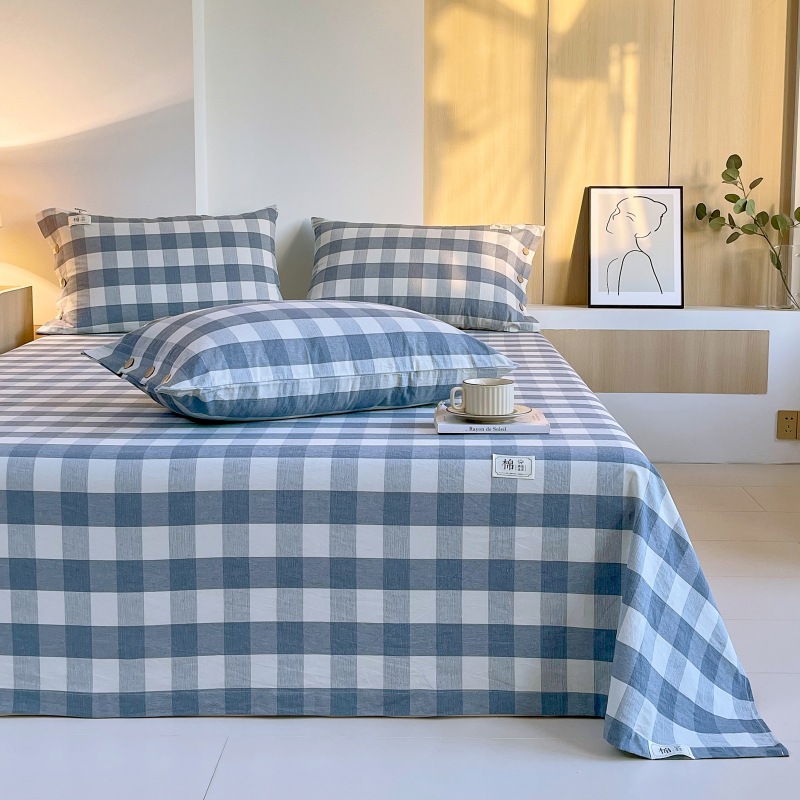 Una sábana de algodón lavado de algodón puro de una sola pieza 100 algodón engrosado Funda de almohada para dormitorio individual Juego de tres piezas 3 Four Seasons Universal