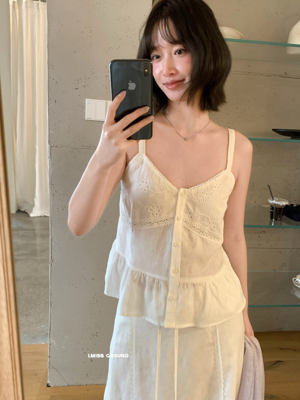 Set váy hai dây và chân váy maxi linen phong cách Hàn Quốc — Sling trắng, Trắng nửa váy chi tiết 18