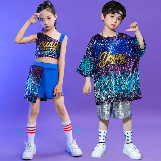 Hip-Hop Children's Fashion Clothes Hip-Hop hiphop Suit Summer Boys Hip-Hop Suit Girls Handsome Show Performance Clothes