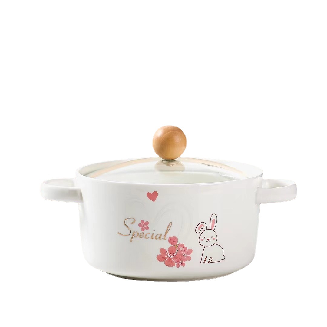 Personalidad creativa tazón de fideos instantáneos de doble oreja conejo Rosa flor de cerezo tazón de ensalada de cerámica con tapa tazón de sopa de dibujos animados hogar regalo image 6