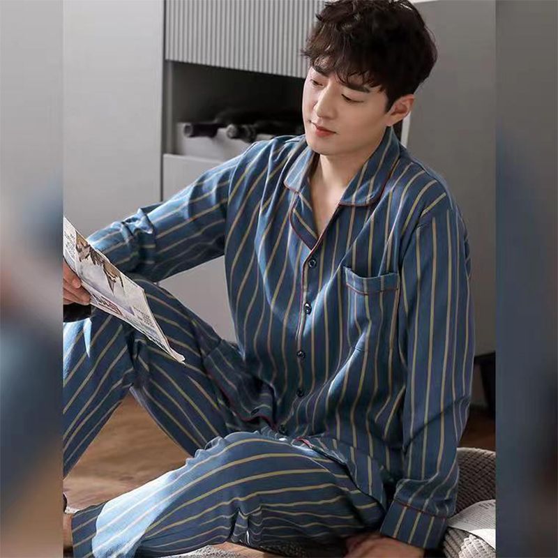 Pajamas de algodón para hombres primavera y otoño de manga larga otoño 2024 nuevo otoño y invierno de tamaño grande simple se puede usar ropa para el hogar