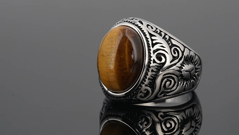 Unisex Gender Retro Geometric Titanium Steel Plating Natural Stone Unisex Rings