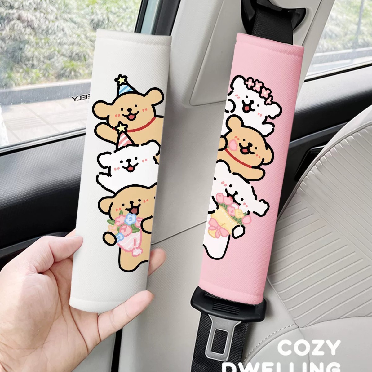 Cute Cartoon Car Seatbelt Shoulder Pads with a High-End Feel, Decorative and Adorable for Girls' Car Interiors