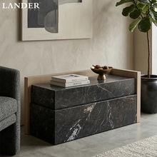 复古金镶玉大理石茶几收纳咖啡桌意式复古轻奢家具室内客厅软装