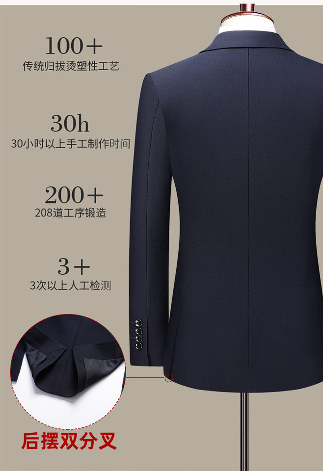 Bộ vest nam công sở dáng thon, áo vest một hàng cúc xẻ tà bên hông, phù hợp đi làm và dự đám cưới — Màu đen, Xanh navy, Đen xanh lục chi tiết 3