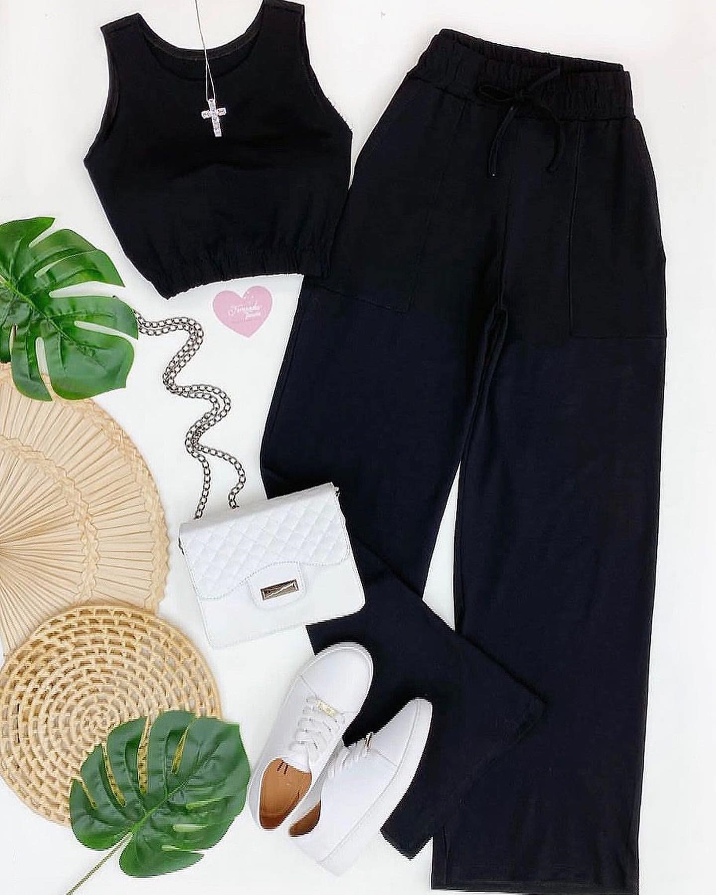 Fashion Solid Color Polyester Fake Drawstring Pocket Pants Sets 2 Piece Set