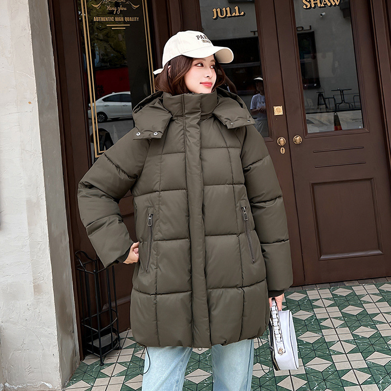 2025 invierno nuevo estilo de alta sensación relajada y cálida gruesa media y larga encapuchada casual hermosa chaqueta de algodón de mujer image 12