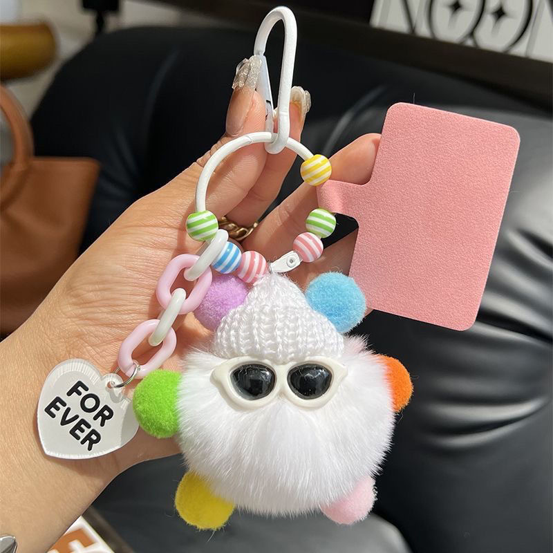 Niedlicher Rex-Kaninchenfell-Schlüsselanhänger mit kleiner Kohlekugel für das Auto, für Frauen, exquisiter Internet-Promi-Plüsch-Rucksack zum Aufhängen_voghion.com