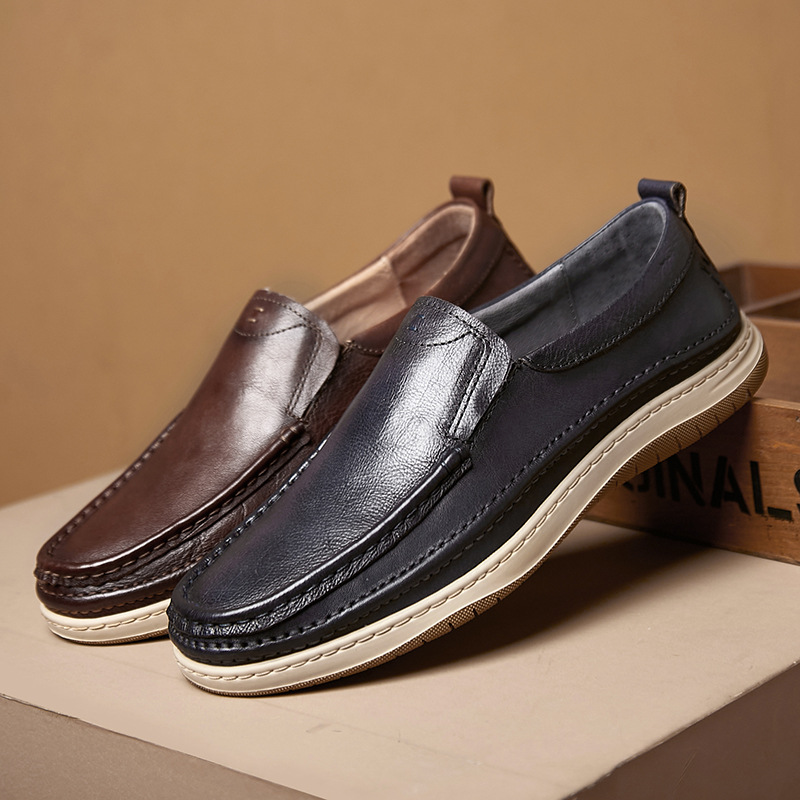 Gebrochene Ize-Sonderpreis-Wachsleder-Hacke, handbemalte Caual-Lederhacke, flacher, bequem sitzender Herrenschuh_voghion.com