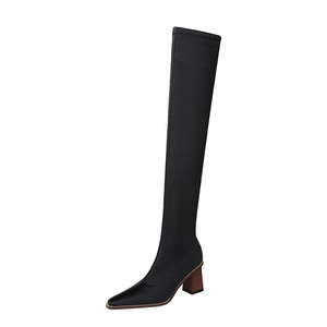 333-6 European and American fashion sexy nightclub show thin ladies boots wood with thick with high elastic leica knee-h