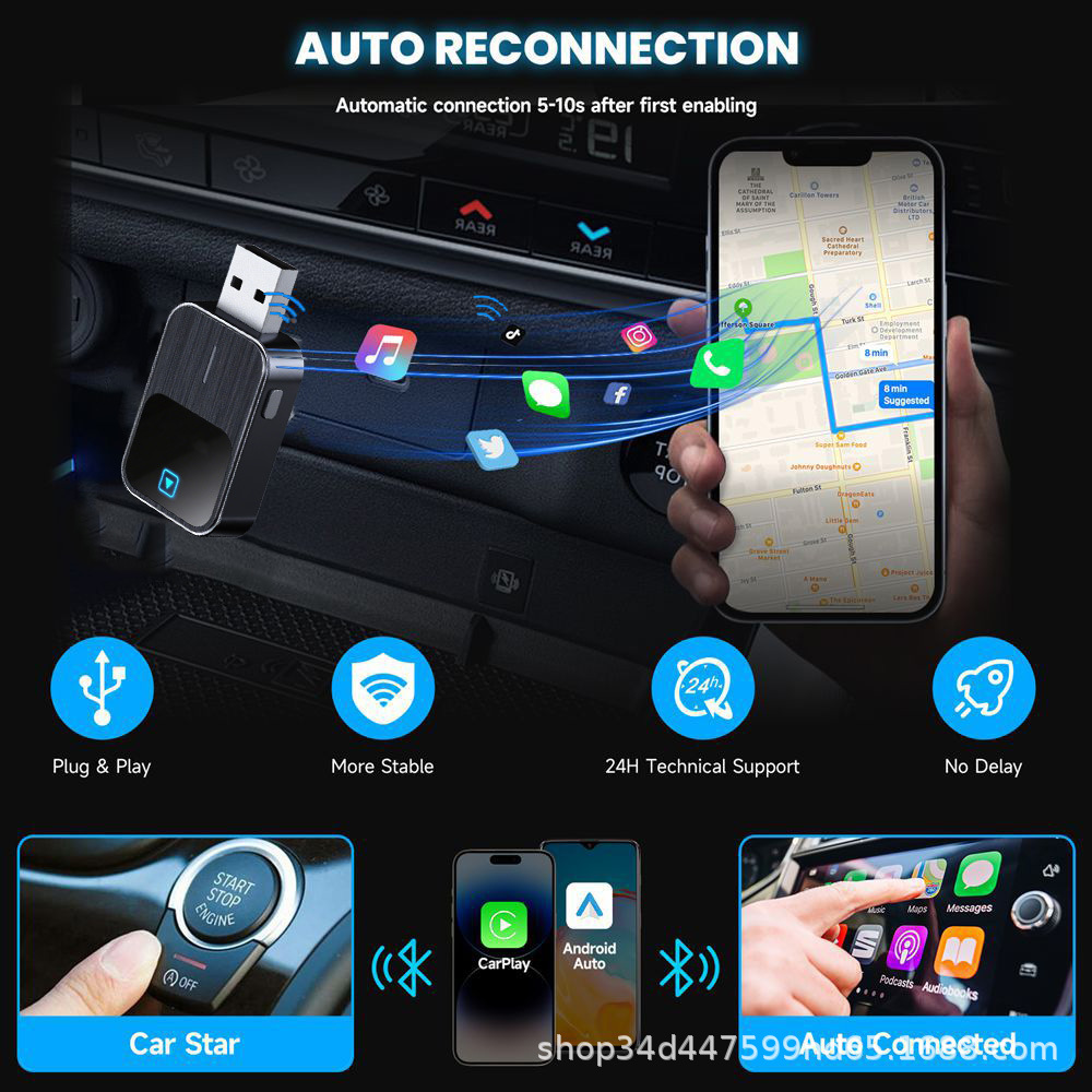 Cross-Border New Carplay Box, Wired to Wireless Android Auto Two-In-One Car Adapter