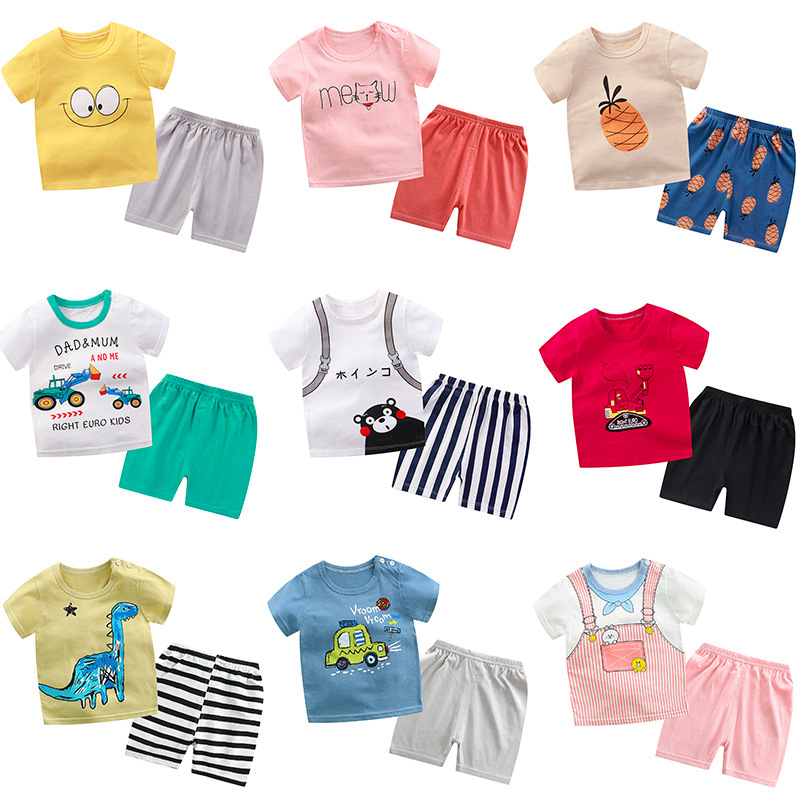 儿童短袖套装kids夏季男童纯棉t恤女宝夏装短裤婴儿衣服厂家代发|ms