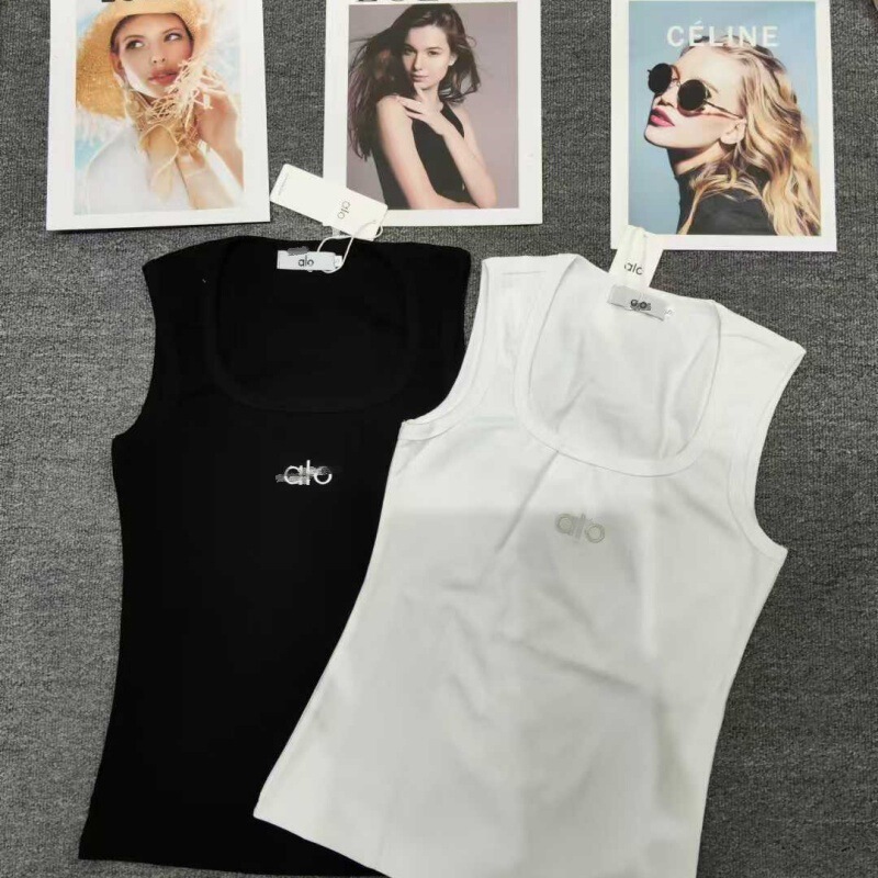 2025 Summer Alo Letter Print Short Sports Versatile Vest Fitness Top Navel Threaded Vest 2025 Summer Alo Letter Print Short Sports Versatile Vest Fitness Top Navel Threaded Vest