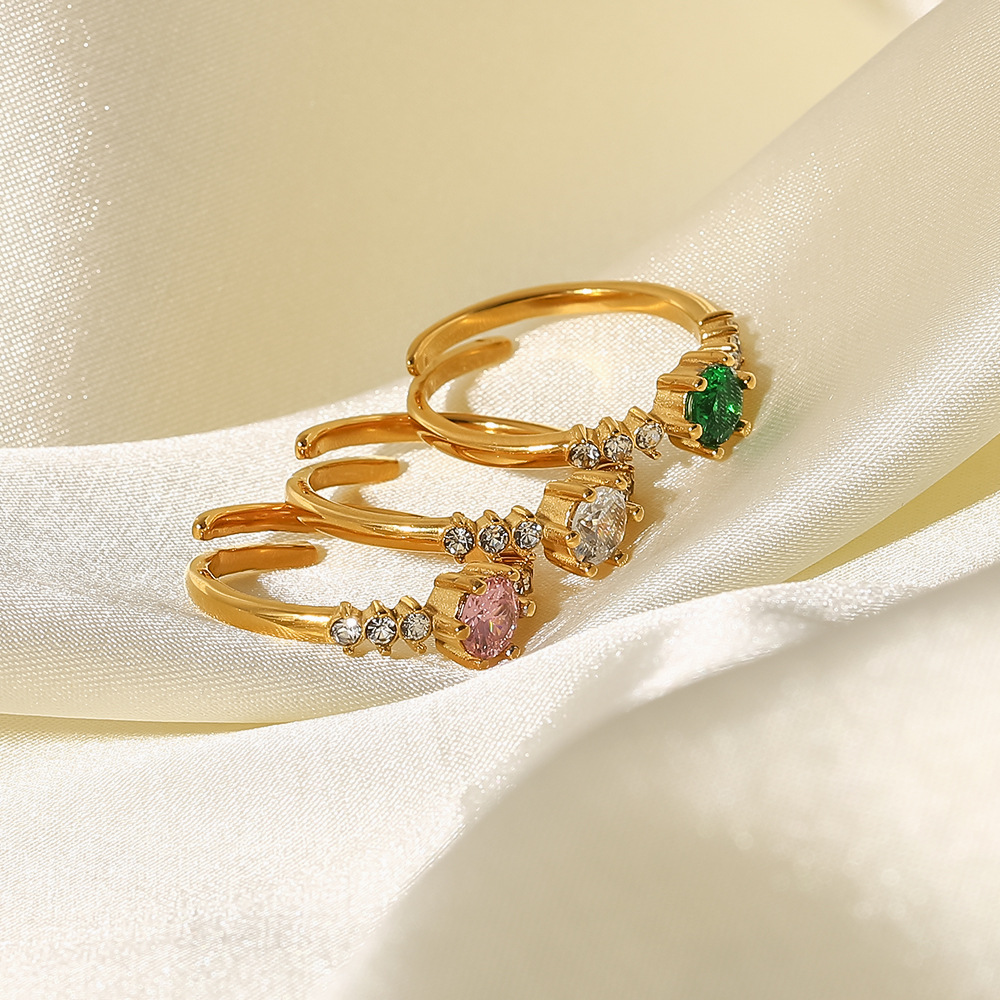 Fashion Round Stainless Steel Open Ring Gold Plated Zircon Stainless Steel Rings